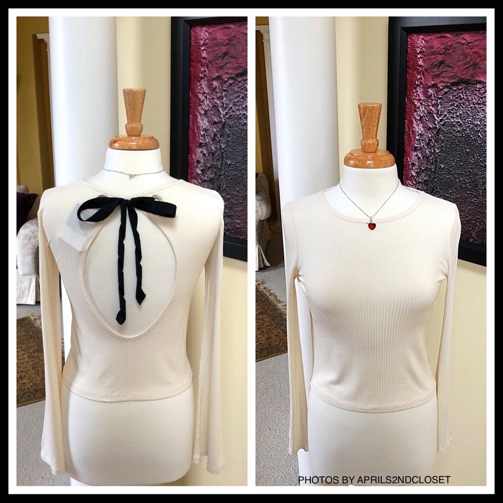 TOPSHOP RIBBON BOW TIE BACK PULLOVER KNIT TOP - Picture 2 of 8